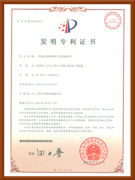 发现一种废水脱氮填料上的挂膜资料